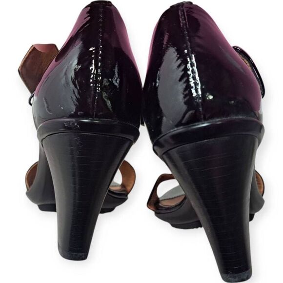 Sofft Women's Patent Leather T-Strap Buckle Wedge Heel Sandals size 6.5 M Black - Picture 6 of 8